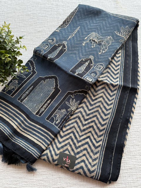 Zigzag Printed linen cotton saree