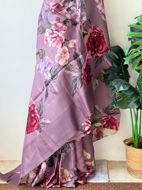 Digital printed semi Tussar satin saree