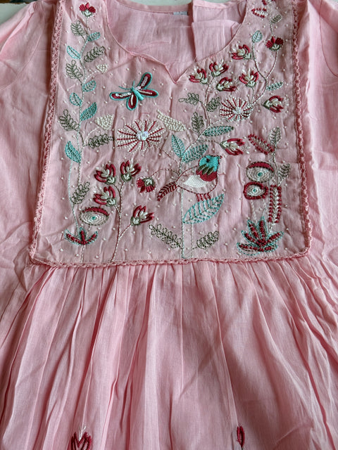 Baby pink Neck emb pure cotton suit set