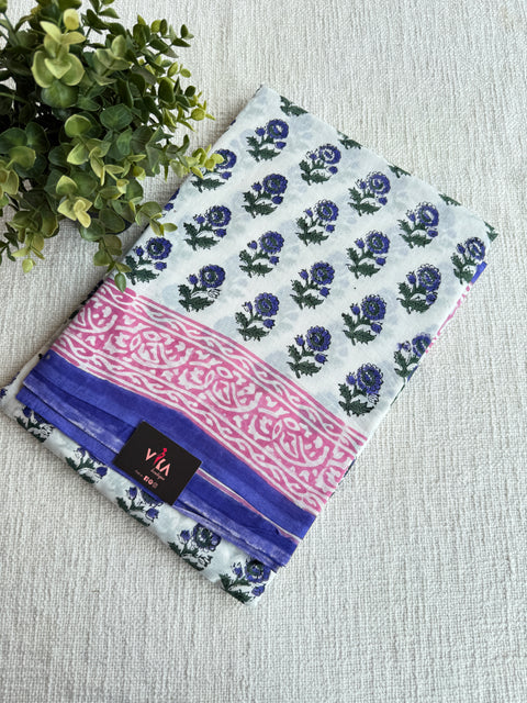 Printed mul cotton saree