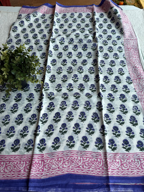 Printed mul cotton saree