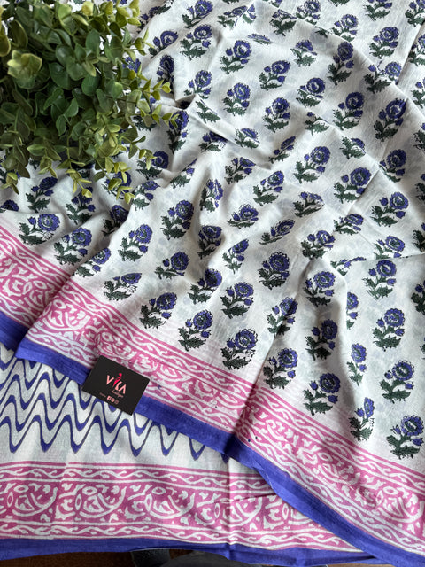 Printed mul cotton saree