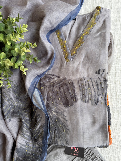 Grey linen cotton grey suit set
