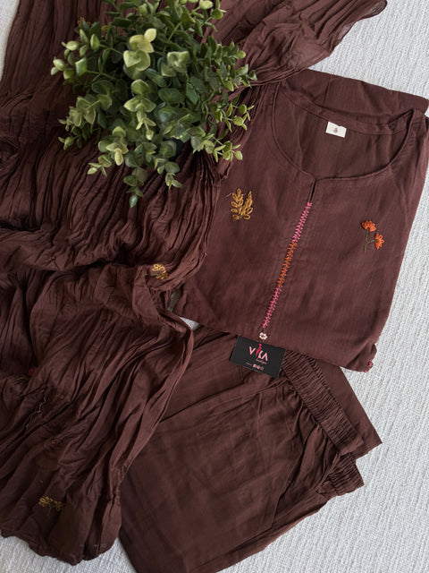 Floral emb slub cotton suit set