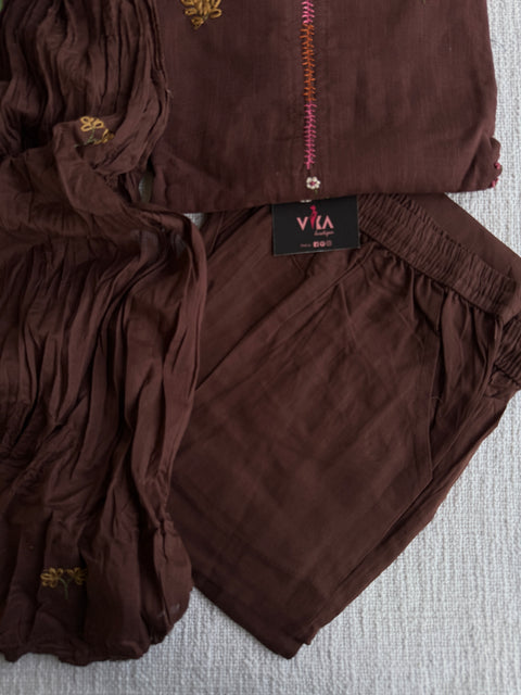Floral emb slub cotton suit set