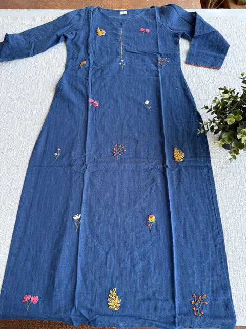 Floral emb slub cotton suit set