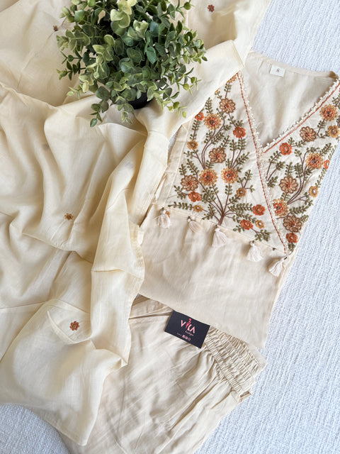 Floral emb mul cotton suit set