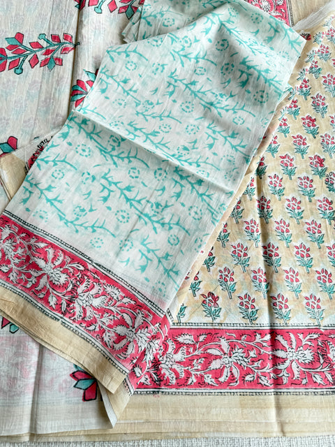 Printed mul cotton saree