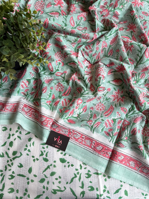 Printed mul cotton saree