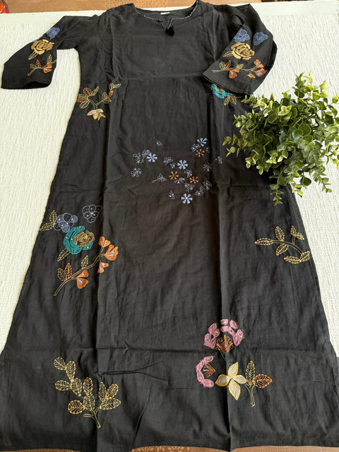 Black Floral emb mul cotton suit set