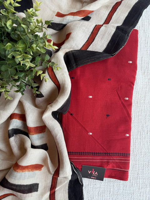 Cotton suit set with linen dupatta