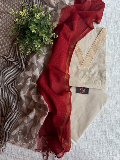 Handloom suit set with kota dupatta