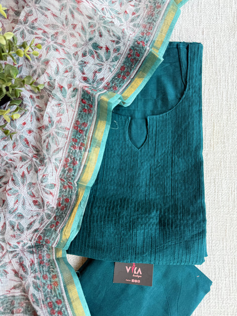 Silk cotton suit set with kota dupatta