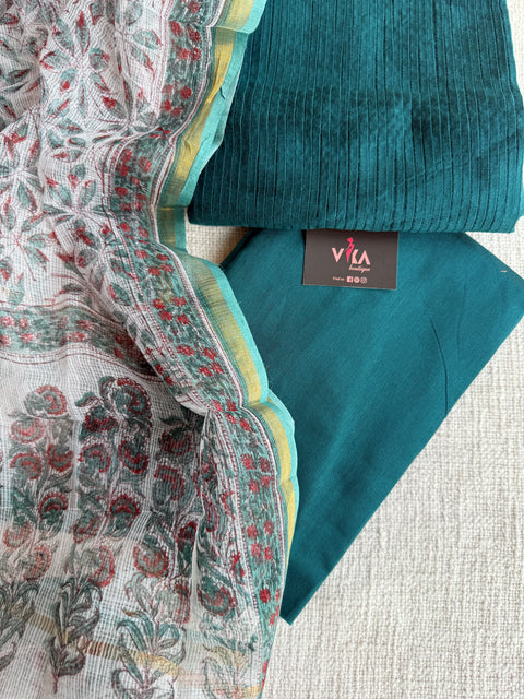 Silk cotton suit set with kota dupatta