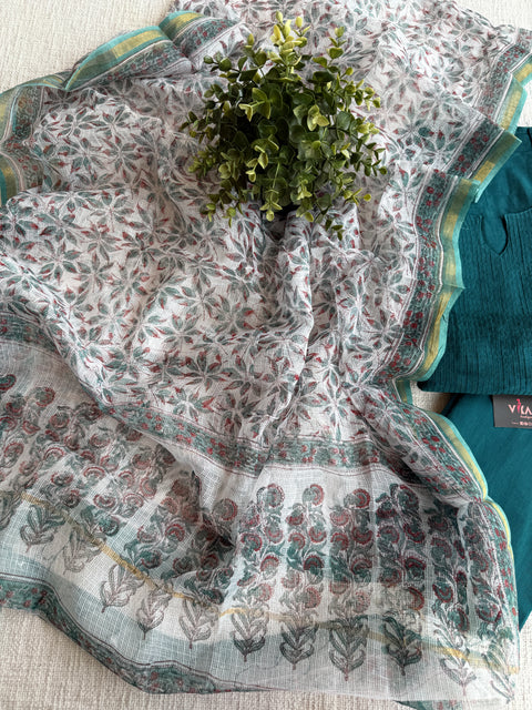 Silk cotton suit set with kota dupatta