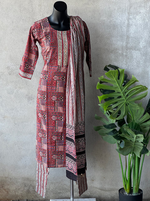 Ajrakh printed cotton Ready kurti pant set