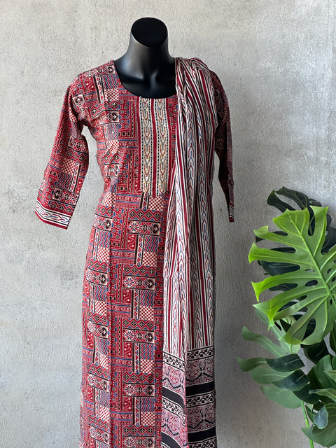 Ajrakh printed cotton Ready kurti pant set