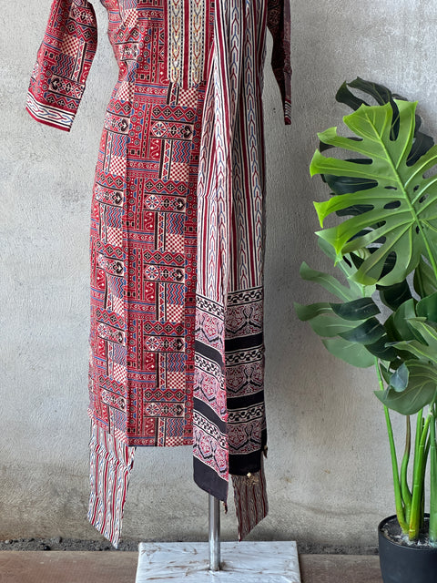 Ajrakh printed cotton Ready kurti pant set