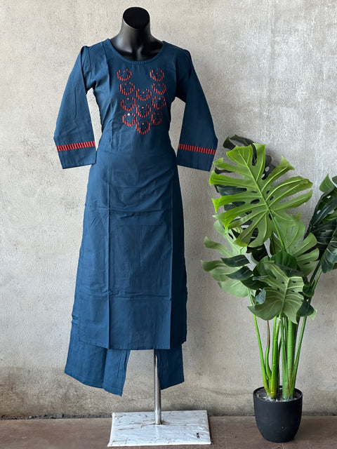 Applique cotton Ready kurti pant set