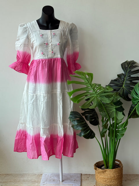 White with pink shaded gown