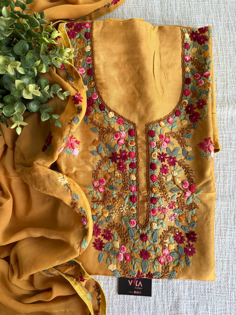 French knot hand emb salwar suit material