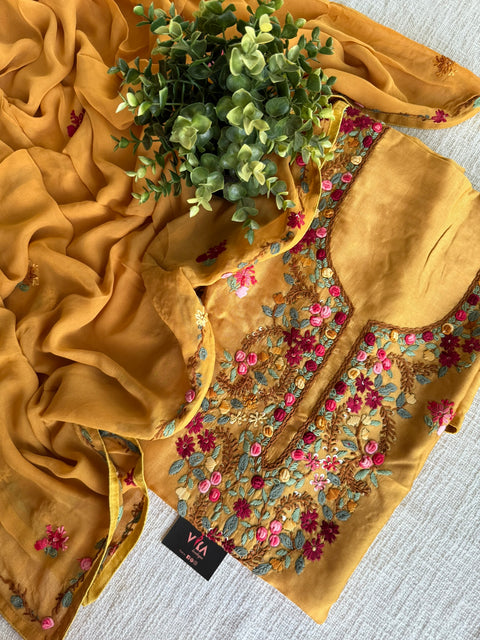 French knot hand emb salwar suit material