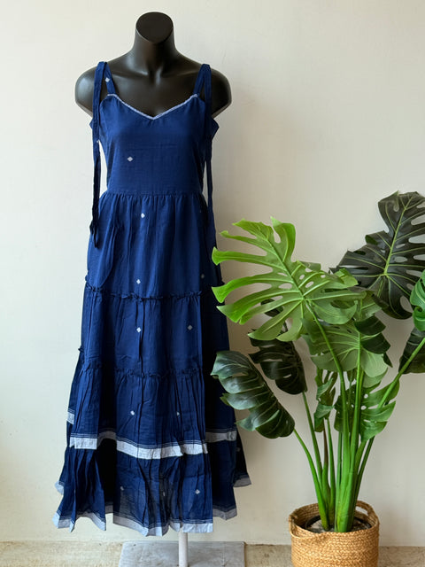 Blue layered pure cotton gown with shrug