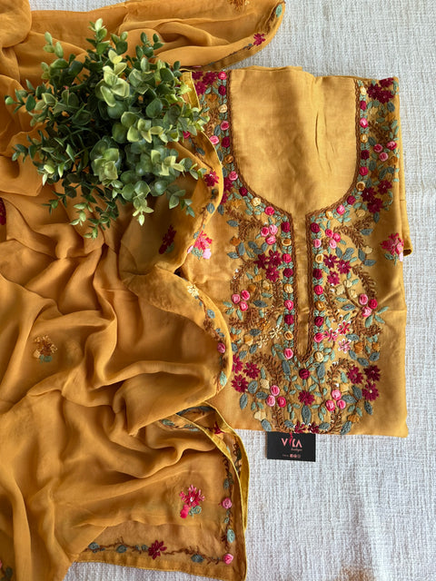 French knot hand emb salwar suit material