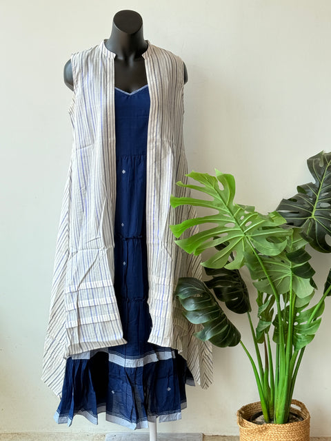 Blue layered pure cotton gown with shrug