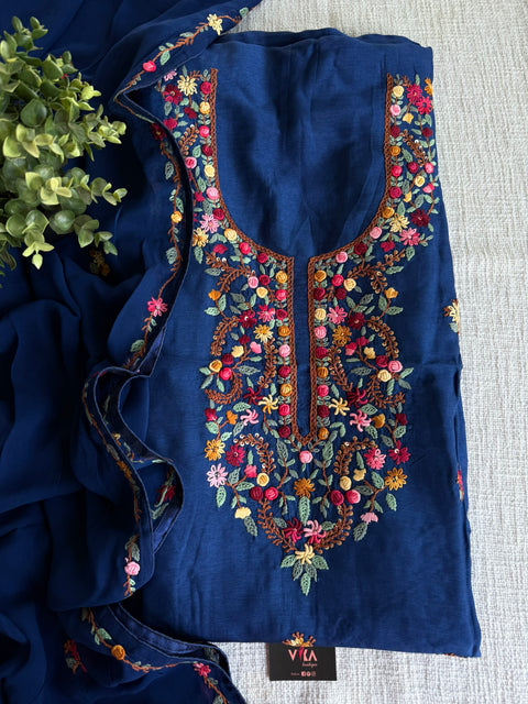 French knot hand emb salwar suit material