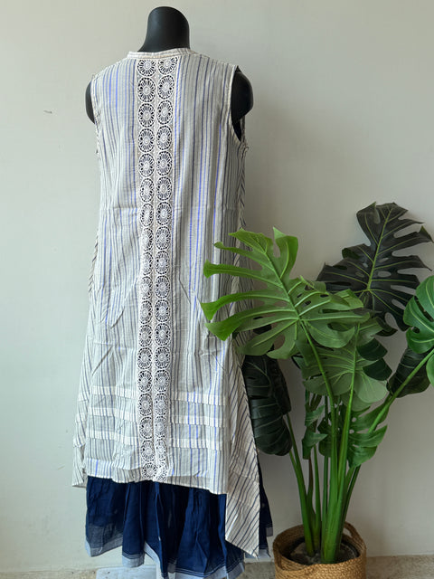Blue layered pure cotton gown with shrug