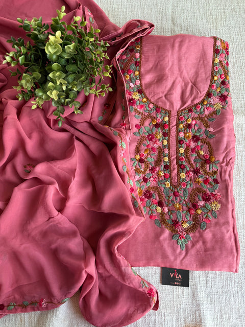 French knot hand emb salwar suit material