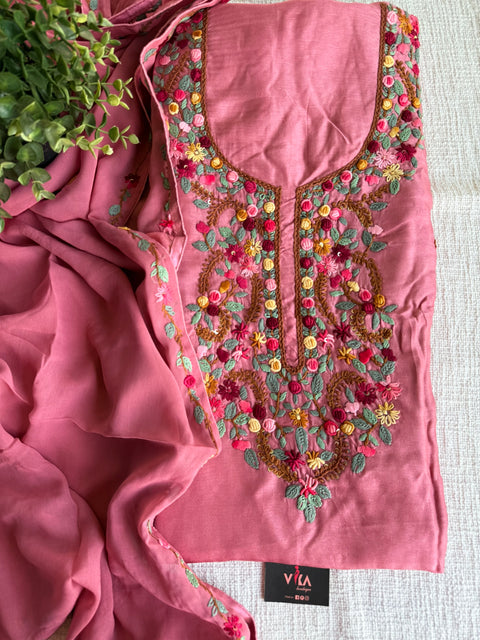 French knot hand emb salwar suit material