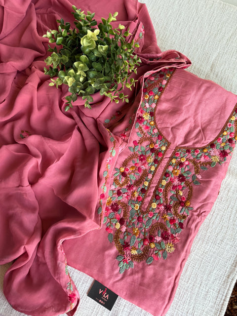 French knot hand emb salwar suit material