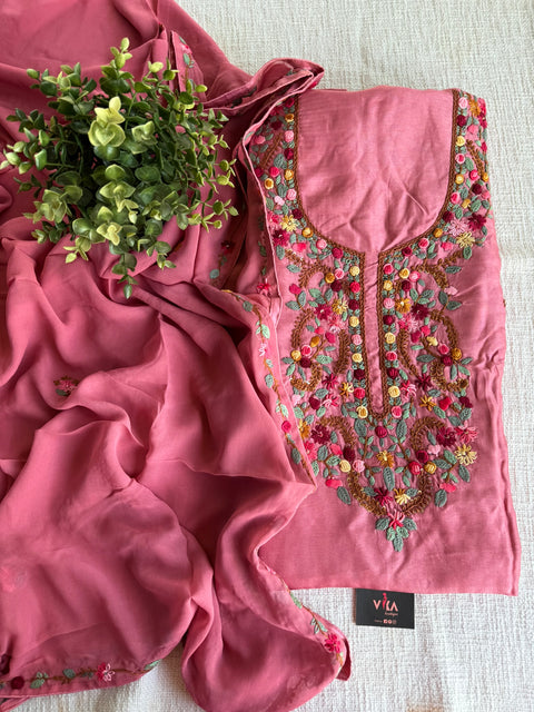 French knot hand emb salwar suit material