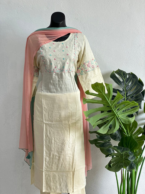 Neck embroidery slub cotton set