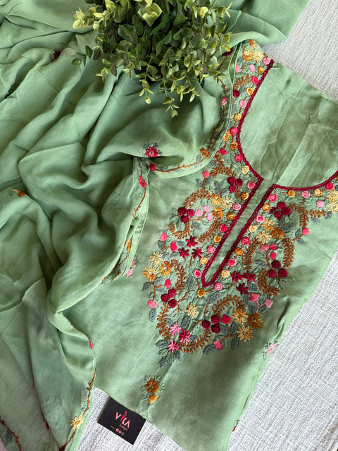 French knot hand emb salwar suit material