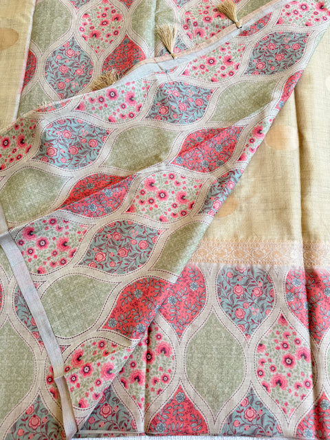 Coin bhutta digi border raw tussar saree
