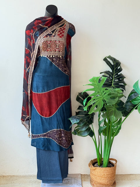 Ajrakh Printed Russian silk suit material