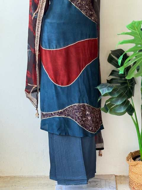 Ajrakh Printed Russian silk suit material