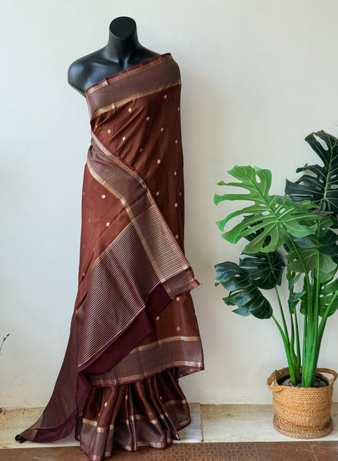 Coffee Brown bhutta weaving crepe silk saree