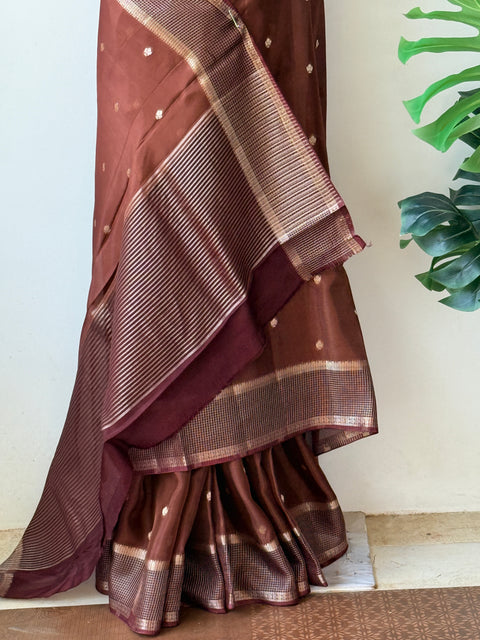 Coffee Brown bhutta weaving crepe silk saree