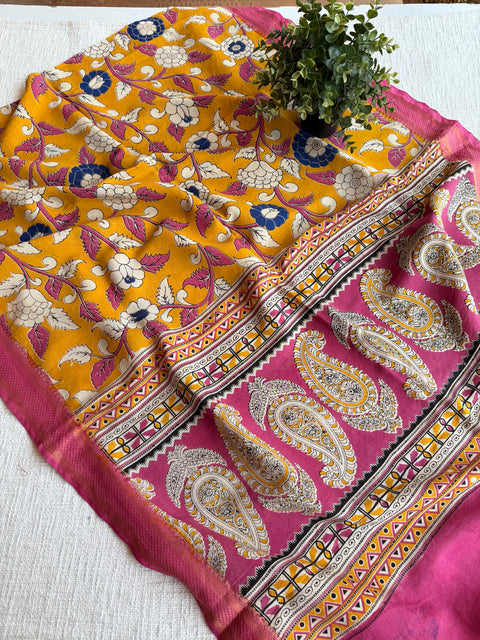 Damaged Kalamkari printed silk dupatta