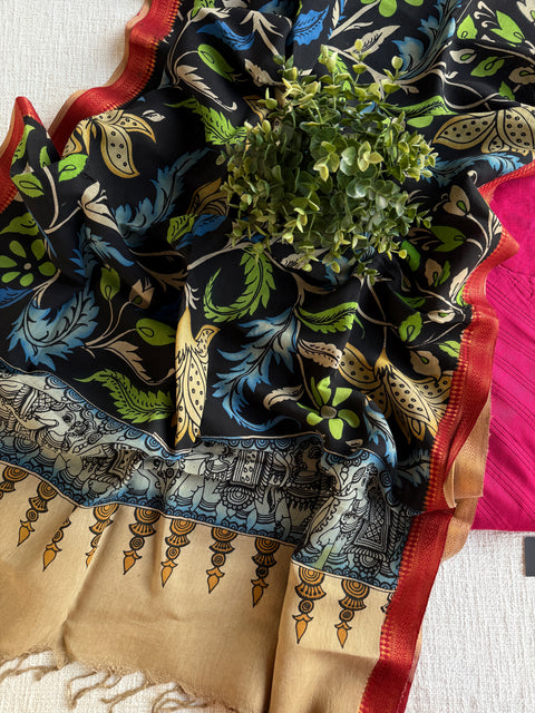 Pen kalamkari silk Dupatta with silk cotton top