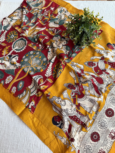 Damaged Kalamkari printed silk dupatta