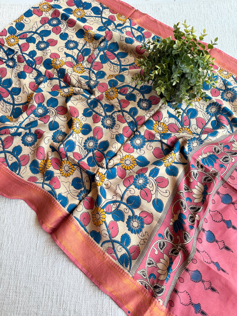 Damaged Kalamkari printed silk dupatta