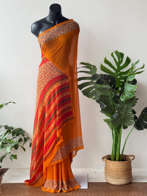 Floral printed georgette saree