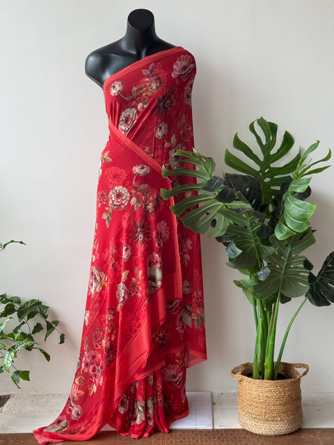 Floral printed georgette saree