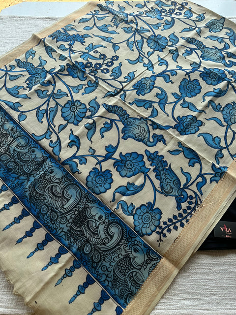 Pen kalamkari cotton Dupatta with plain top