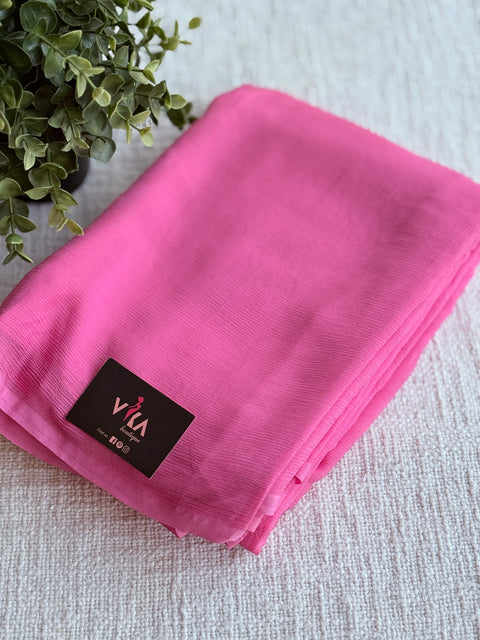 Plain pure chiffon saree - Barbie Pink